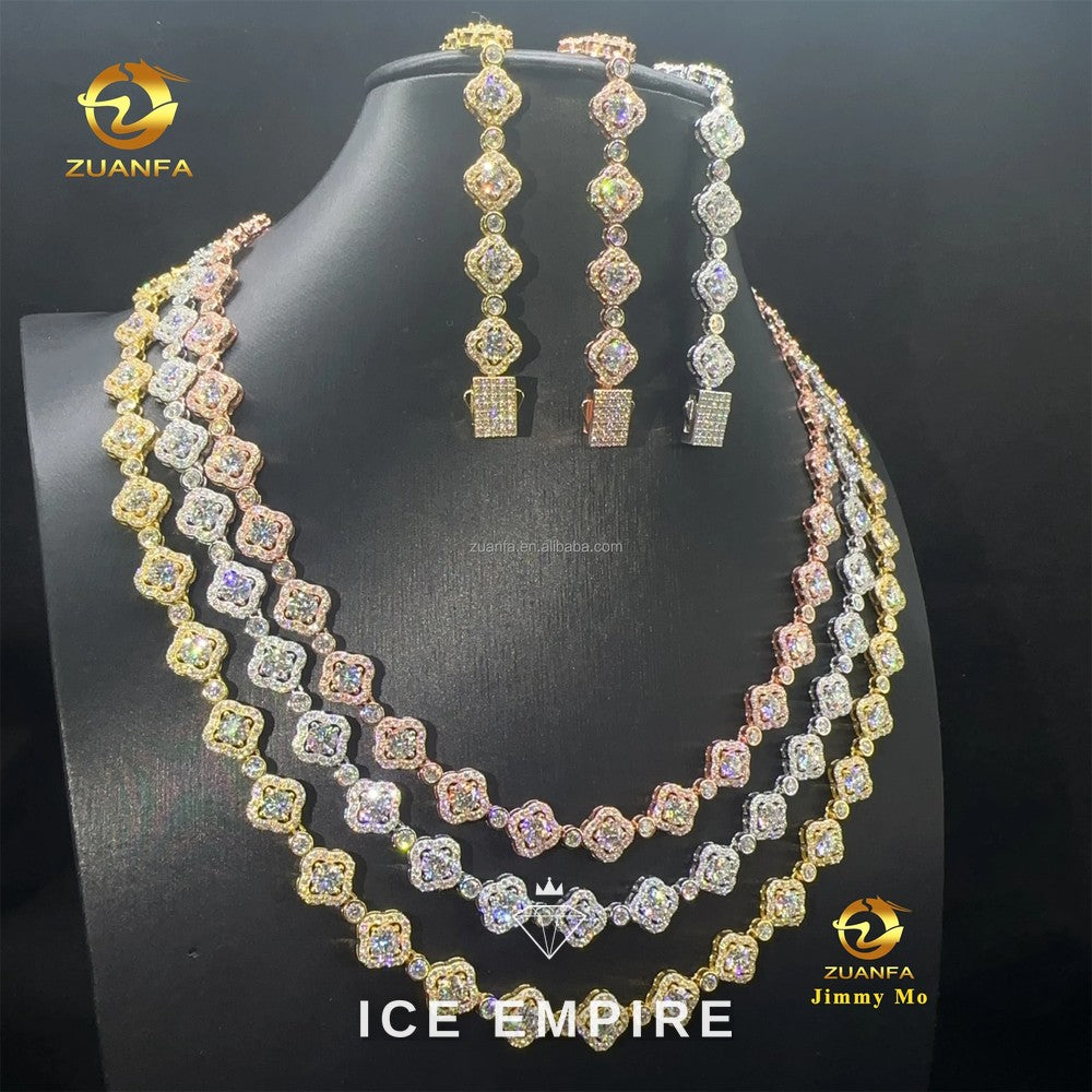 Iced Out Cluster Rose Gold Plated Moissanite Cuban Chain