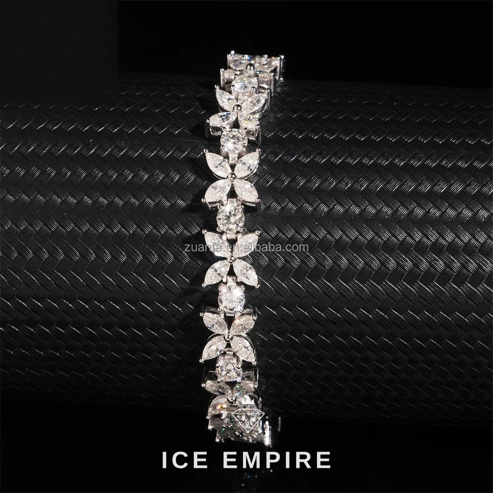 Iced Out Cluster 925 Silver Moissanite Tennis Chain