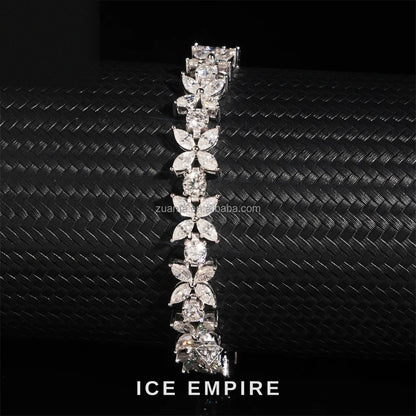 Iced Out Cluster 925 Silver Moissanite Tennis Chain