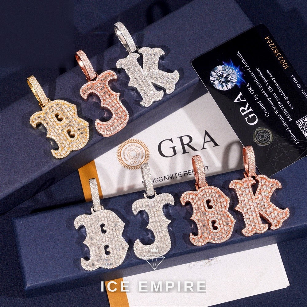 Iced Out Baguette 925 Silver Pendant