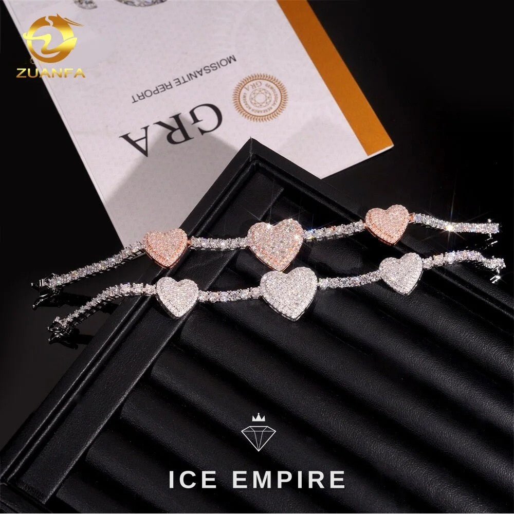 Iced Out Heart 925 Silver Moissanite Tennis Chain