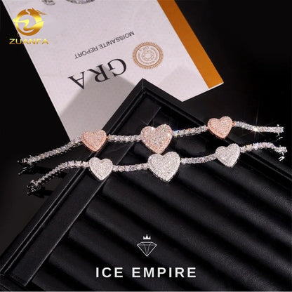 Iced Out Heart 925 Silver Moissanite Tennis Chain