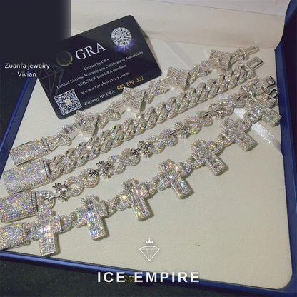 Iced Out 925 Silver Moissanite Cuban Chain