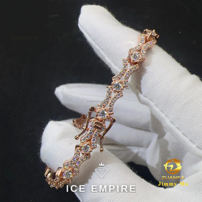 Iced Out Cluster Rose Gold Moissanite Tennis Chain