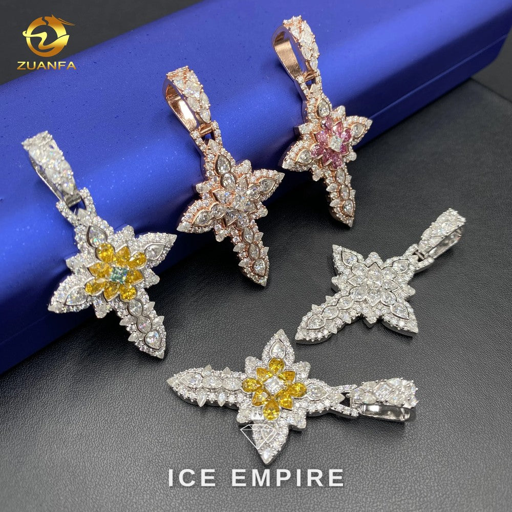 Iced Out Cross 925 Silver Moissanite Pendant
