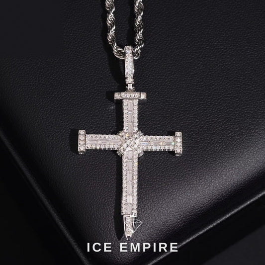Iced Out Cross 925 Silver Moissanite Pendant