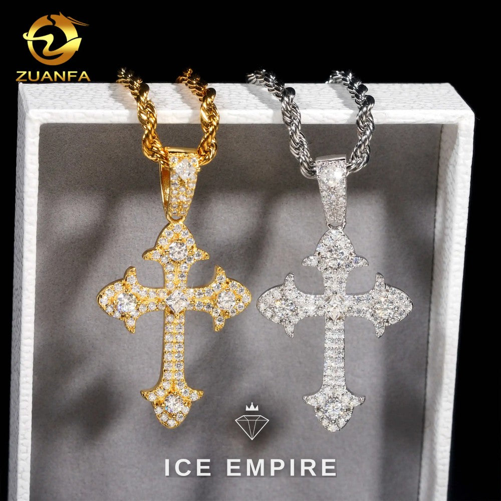 Iced Out Cross 925 Silver Moissanite Pendant