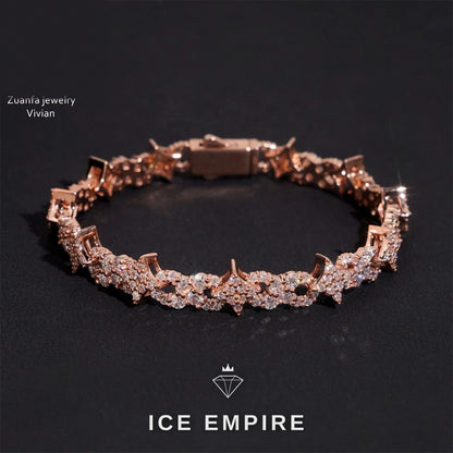 Iced Out Cluster Rose Gold Plated Moissanite Tennis Chain