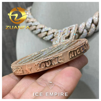 Iced Out Baguette Rose Gold Plated Moissanite Cuban Chain