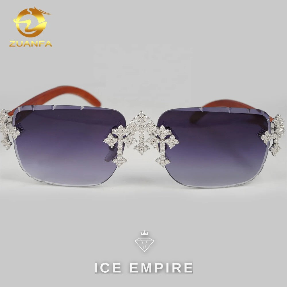 Iced Out Cross 925 Silver Moissanite Glasses