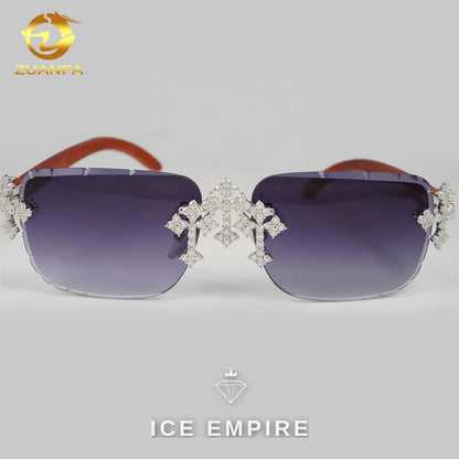 Iced Out Cross 925 Silver Moissanite Glasses