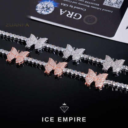 Iced Out Butterfly 925 Silver Moissanite Tennis Bracelet