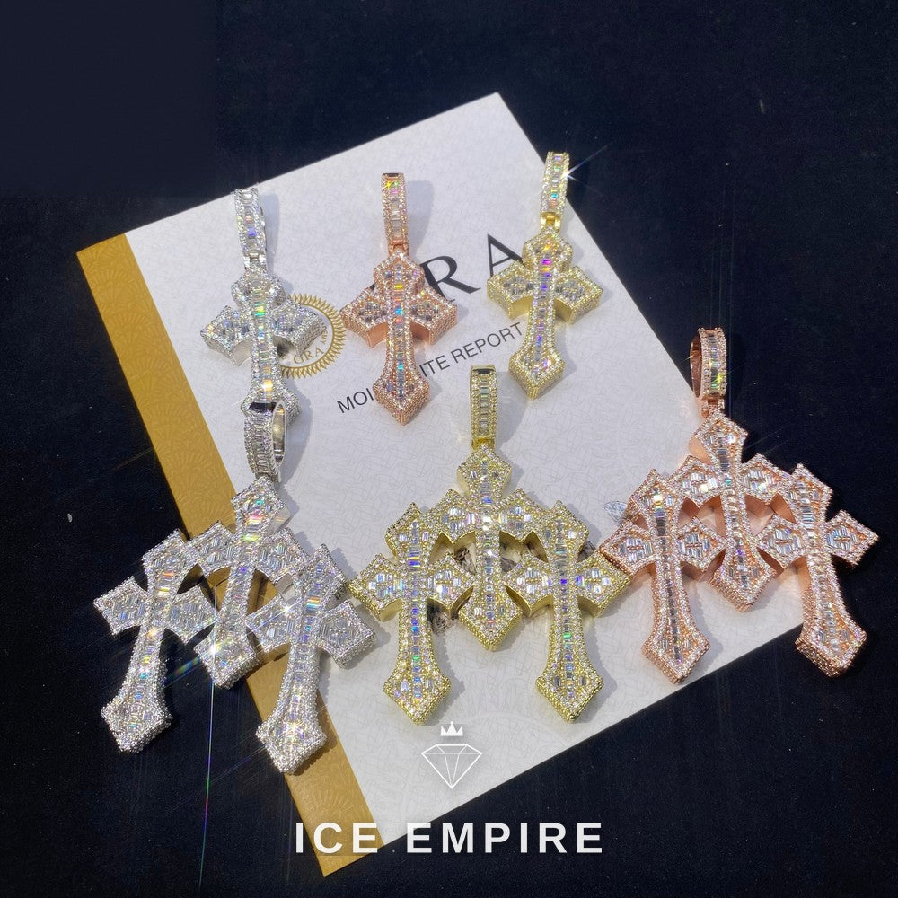 Iced Out Baguette 925 Silver Pendant