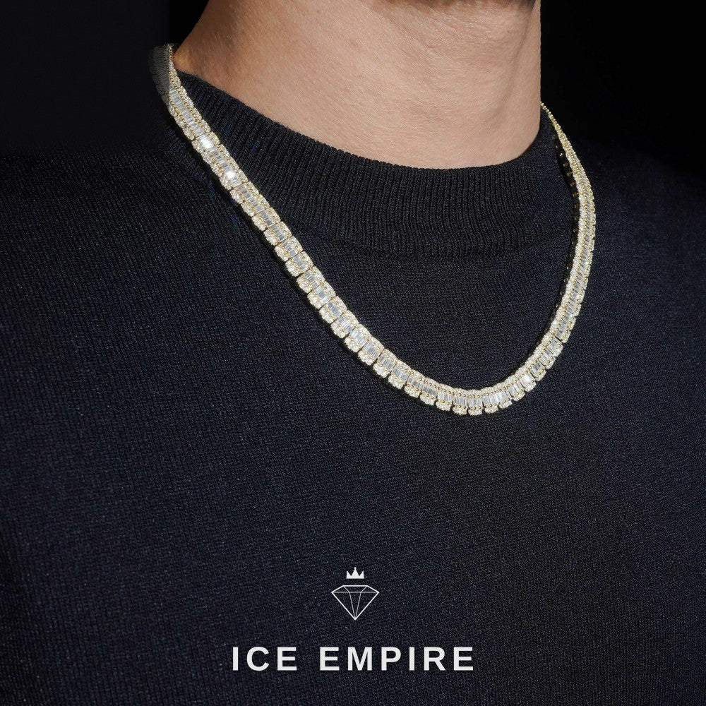 Iced Out Baguette Rose Gold Plated Moissanite Cuban Chain