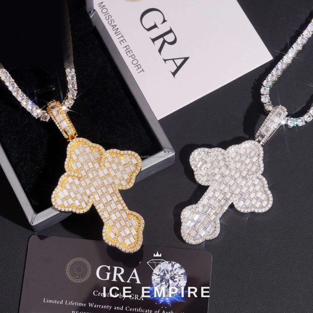 Iced Out Baguette 925 Silver Pendant