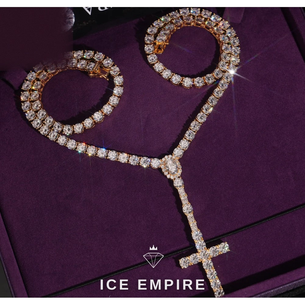 Iced Out Cross Rose Gold Plated Moissanite Cuban Chain