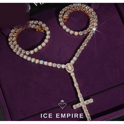 Iced Out Cross Rose Gold Plated Moissanite Cuban Chain