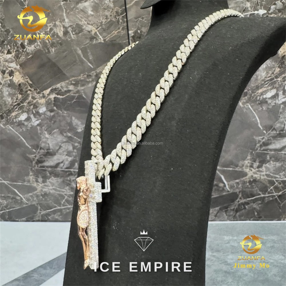 Iced Out Cross Rose Gold Moissanite Pendant