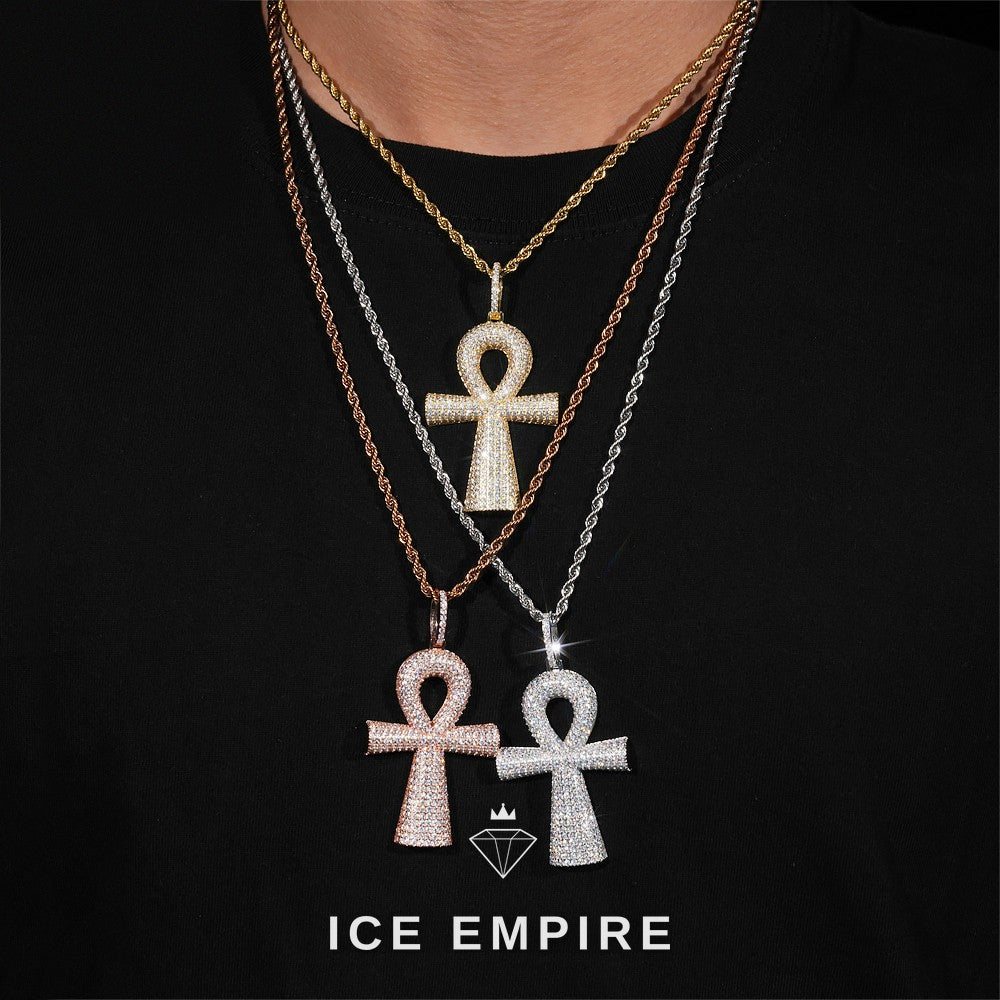 Iced Out Cross Rose Gold Plated Moissanite Pendant