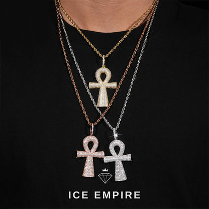 Iced Out Cross Rose Gold Plated Moissanite Pendant