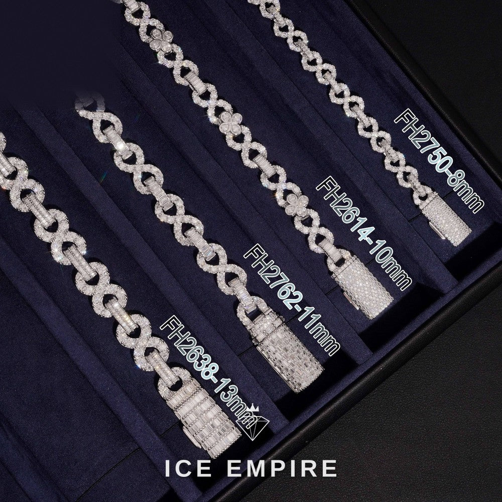 Iced Out Baguette 925 Silver Moissanite Cuban Chain