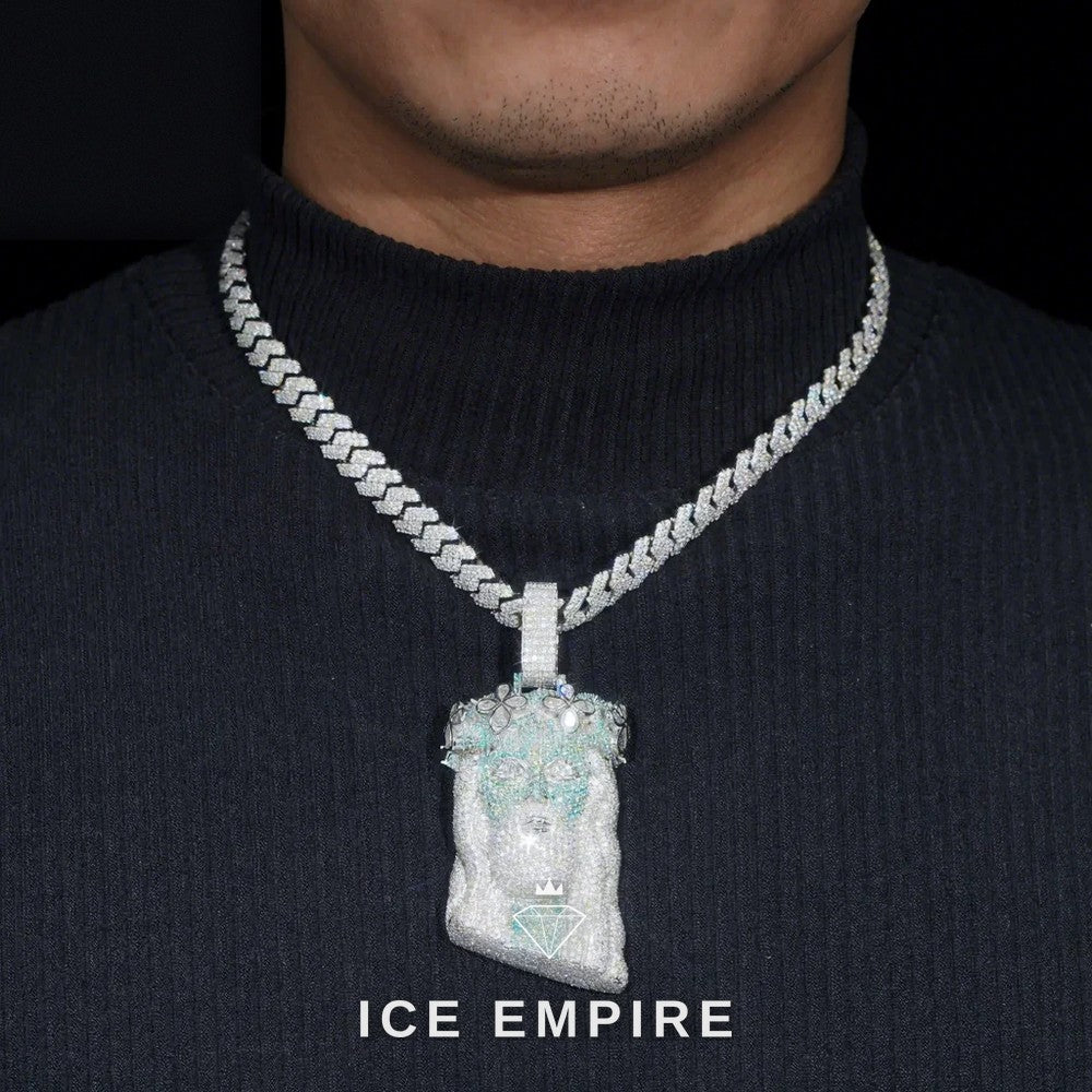 Iced Out 18K Gold Moissanite Pendant