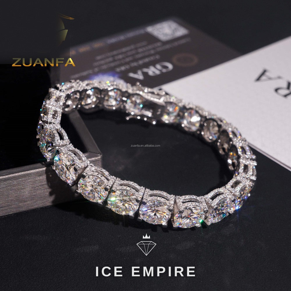 Iced Out Cluster 925 Silver Moissanite Tennis Chain