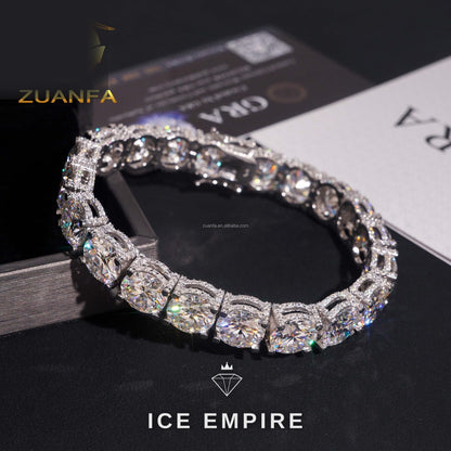Iced Out Cluster 925 Silver Moissanite Tennis Chain