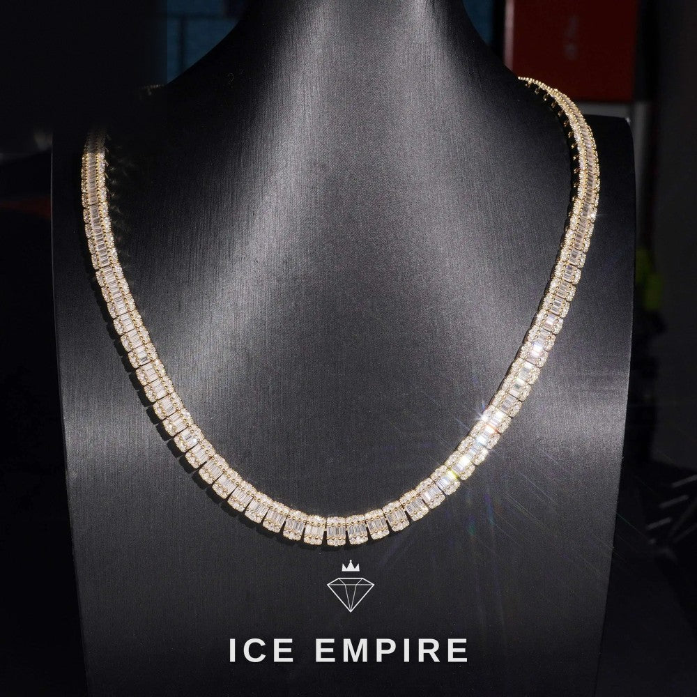 Iced Out Baguette Rose Gold Plated Moissanite Cuban Chain