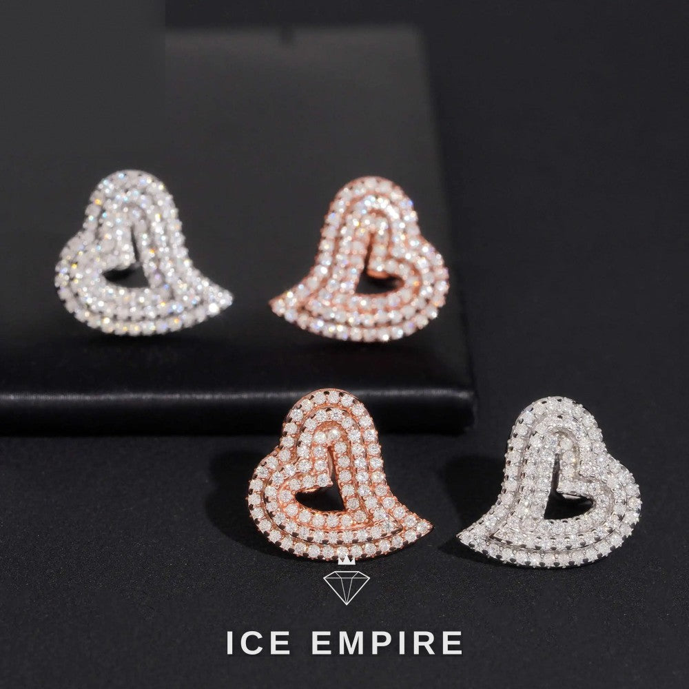 Iced Out Heart Gold Plated Moissanite Stud Earrings