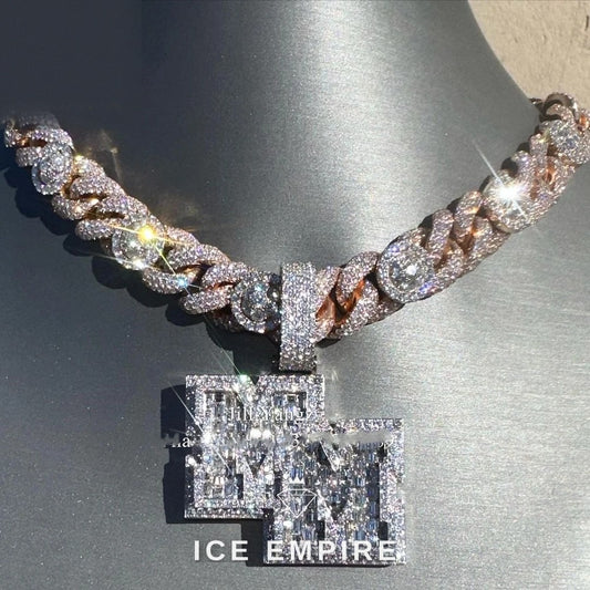 Iced Out Baguette 925 Silver Pendant
