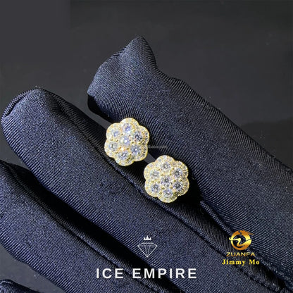 Iced Out Cluster Rose Gold Plated Moissanite Stud Earrings
