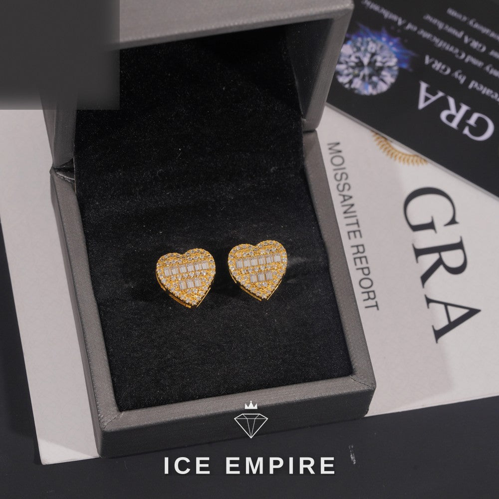 Iced Out Heart Rose Gold Plated Moissanite Earrings