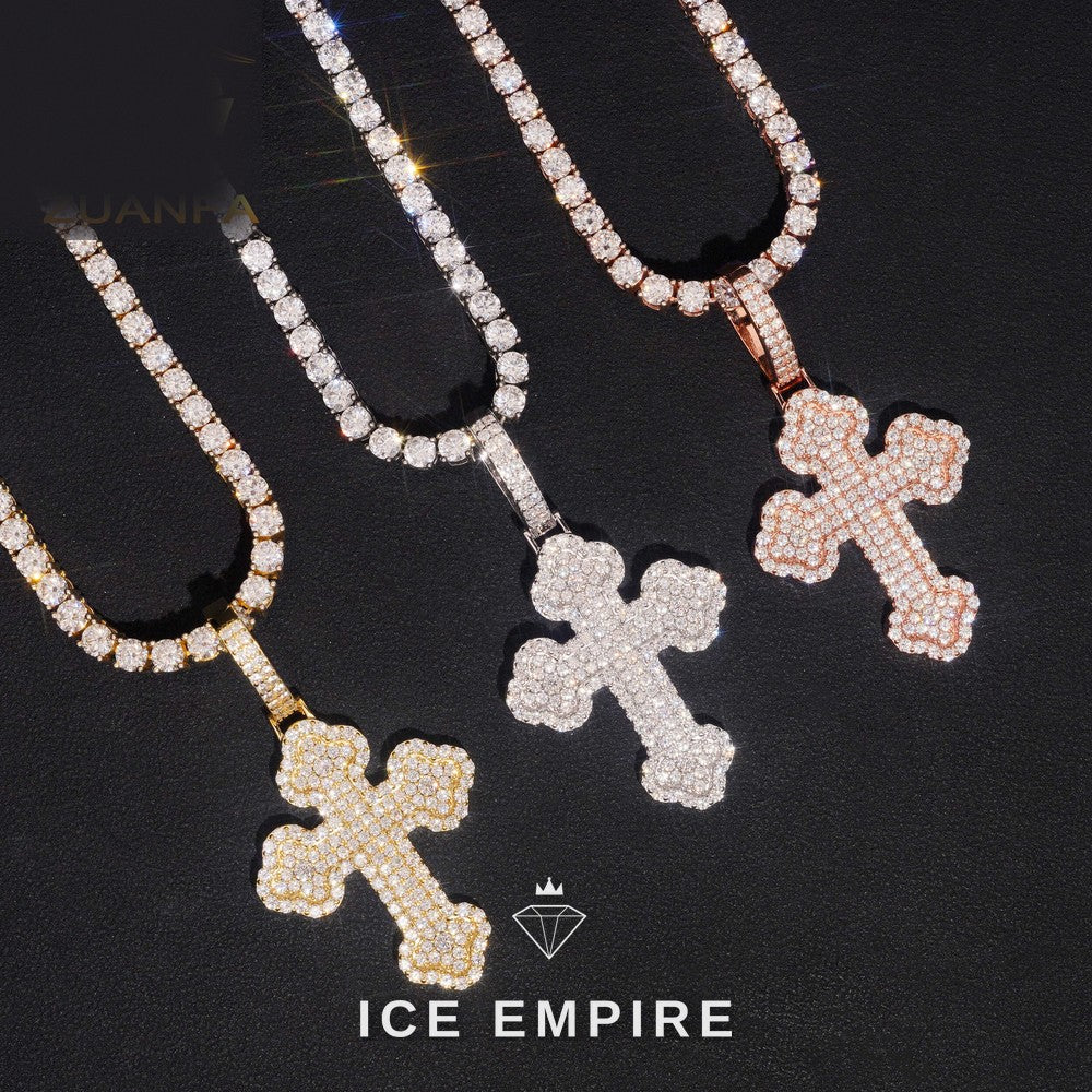 Iced Out Cross 925 Silver Pendant