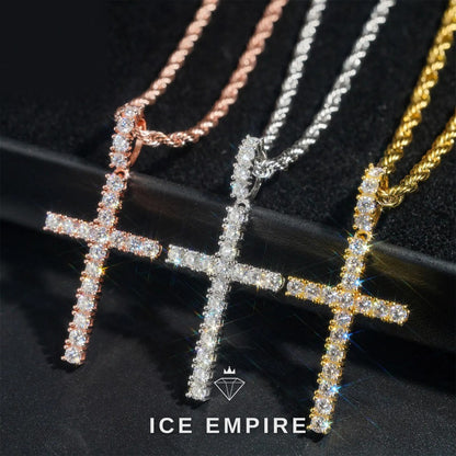 Iced Out Cross Rose Gold Plated Moissanite Pendant