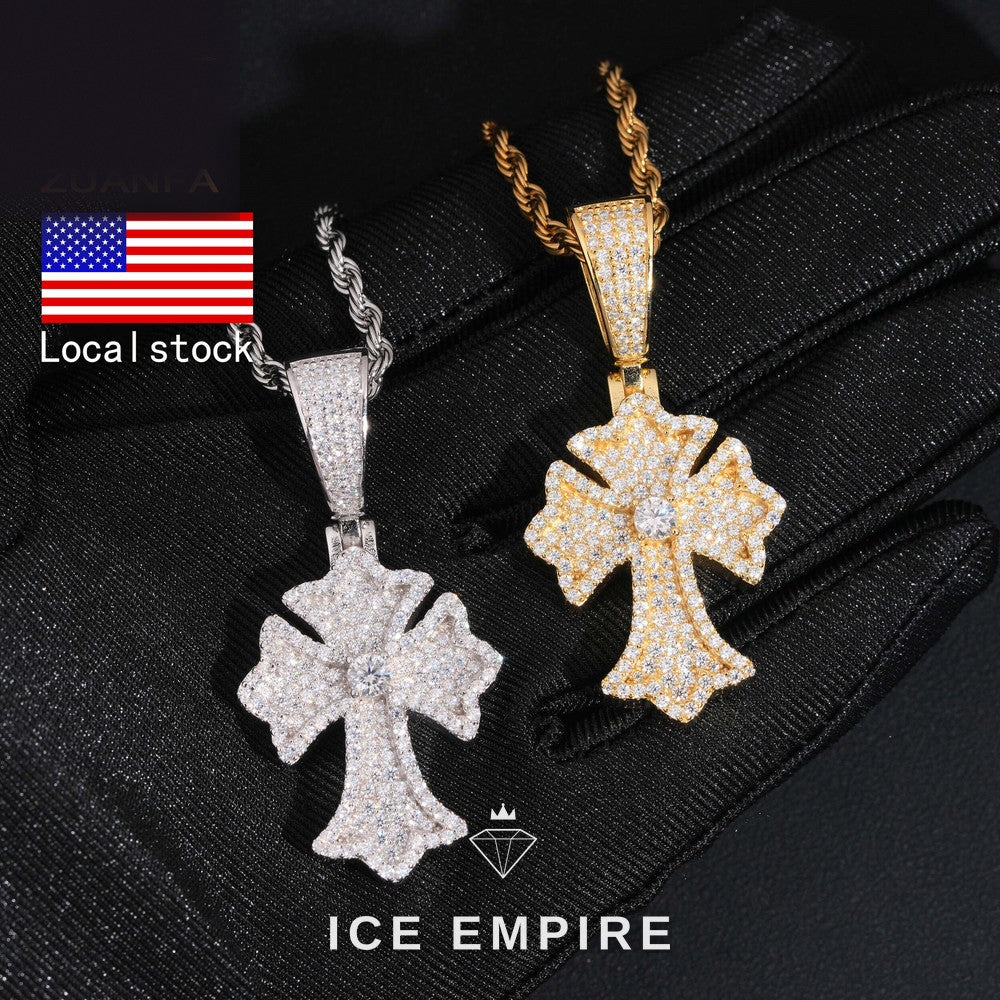 Iced Out Cross Rose Gold Plated Moissanite Pendant