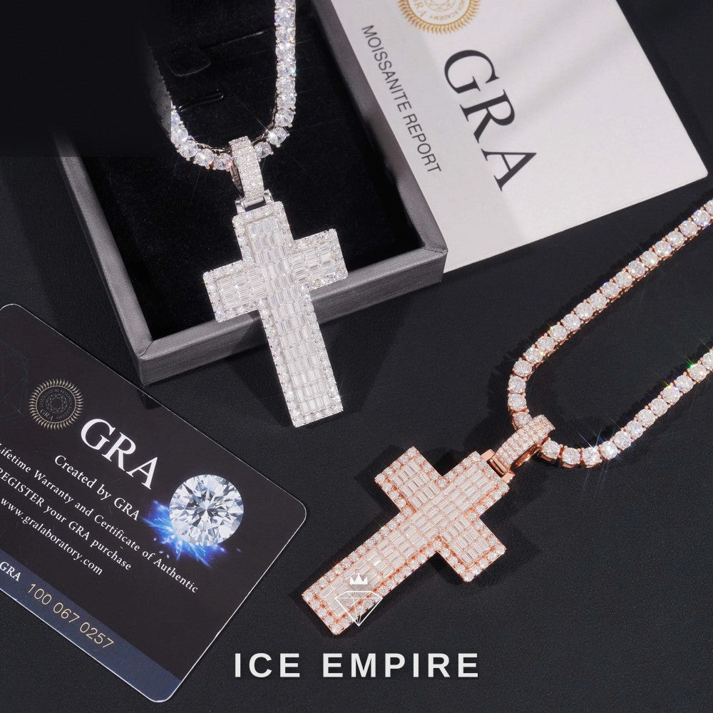 Iced Out Baguette Rose Gold Plated Moissanite Pendant
