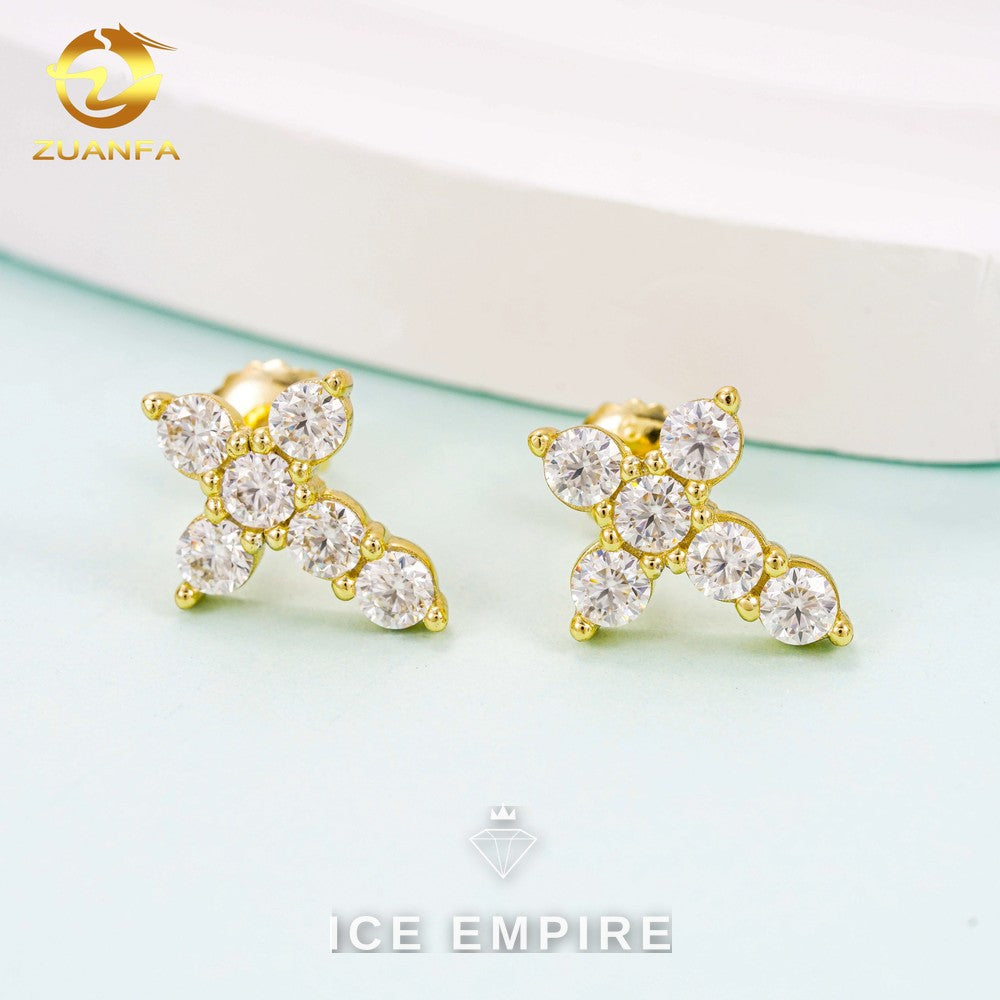 Iced Out Cross Gold Plated Moissanite Earrings