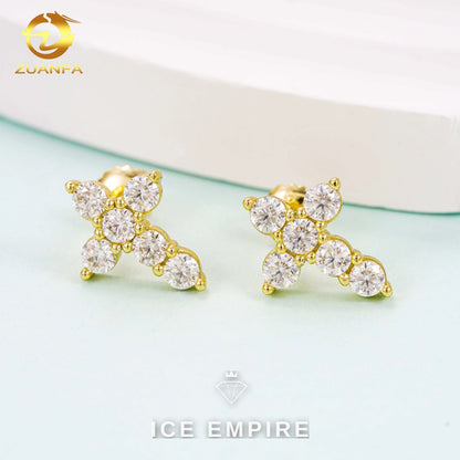 Iced Out Cross Gold Plated Moissanite Earrings