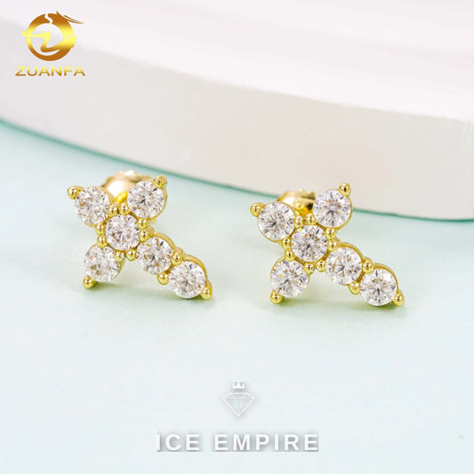 Iced Out Cross Gold Plated Moissanite Earrings