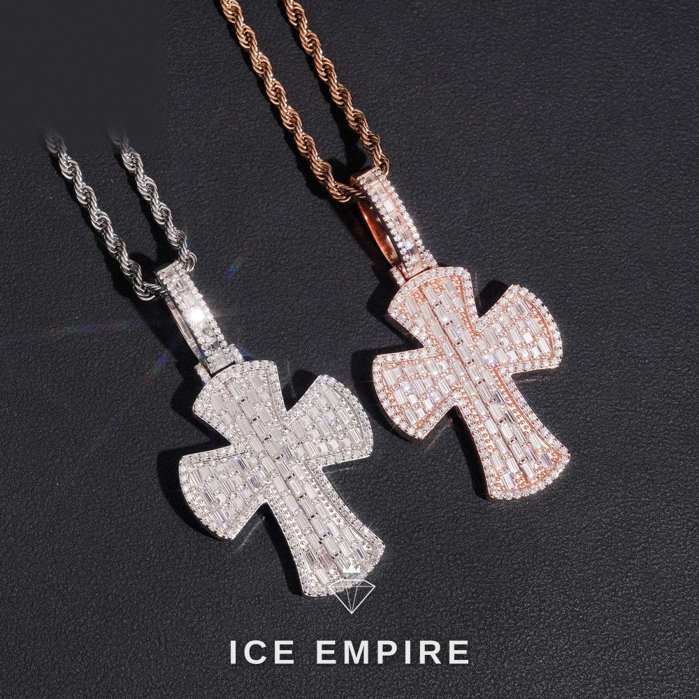 Iced Out Baguette Rose Gold Plated Moissanite Pendant
