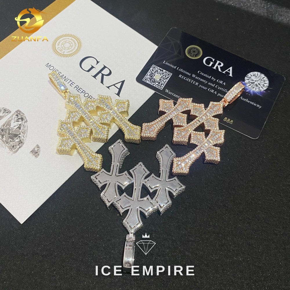 Iced Out Baguette Rose Gold Plated Moissanite Pendant