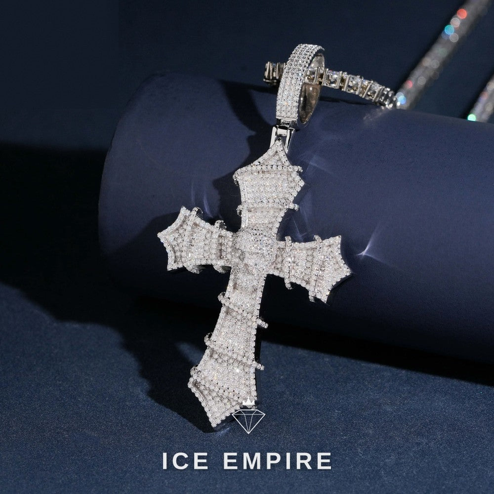 Iced Out Cross Rose Gold Plated Moissanite Pendant