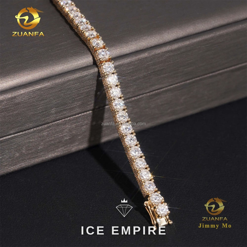 Iced Out Cluster 10K Gold Moissanite Tennis Chain