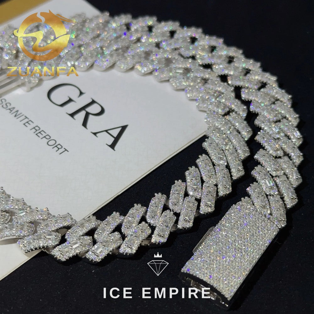 Iced Out Baguette Rose Gold Plated Moissanite Cuban Chain