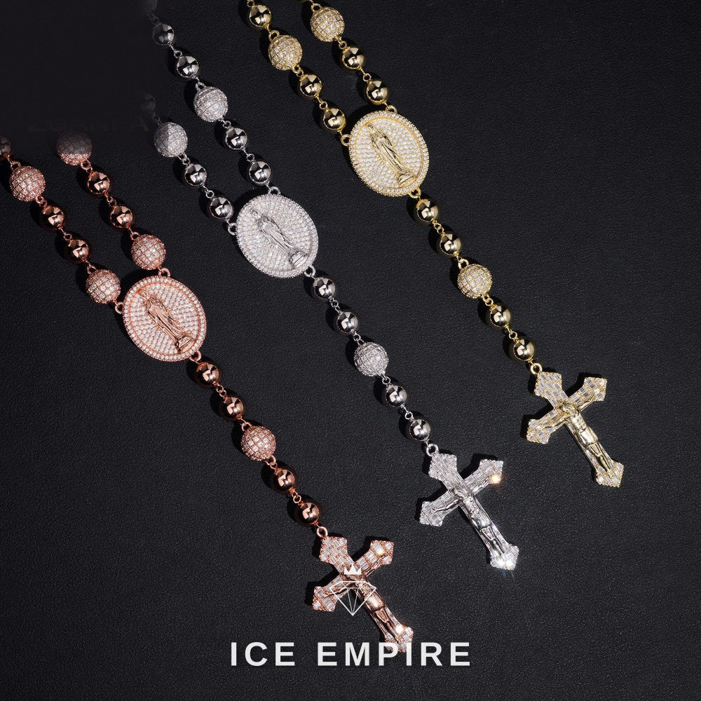 Iced Out Cross Rose Gold Plated Moissanite Cuban Chain