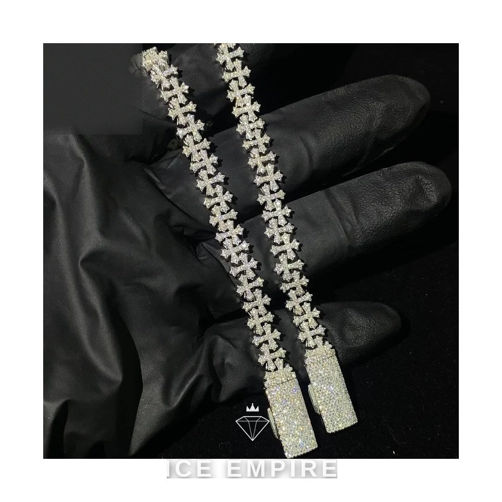 Iced Out Cross 925 Silver Moissanite Cuban Chain