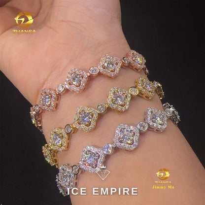 Iced Out Cluster 925 Silver Moissanite Tennis Chain