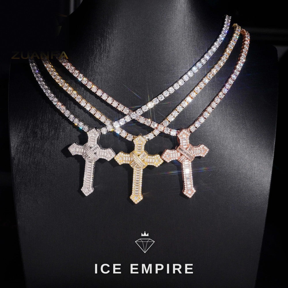 Iced Out Cross 925 Silver Pendant