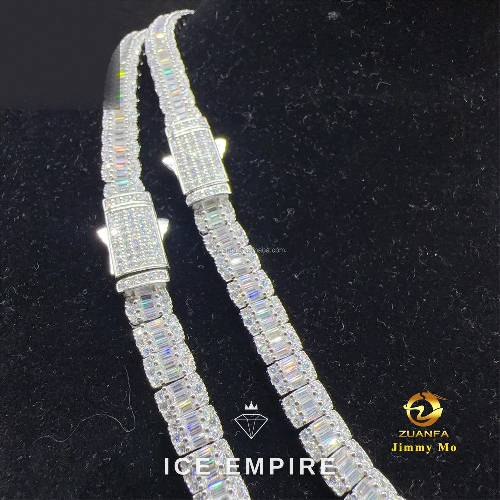 Iced Out Baguette 925 Silver Moissanite Cuban Chain